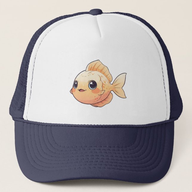 Cute Orange Fish Drawing in Cartoon Style Trucker Hat (Front)