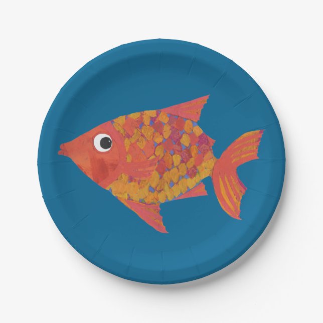 Cute Orange Fish on Blue Custom Paper Plate (Front)