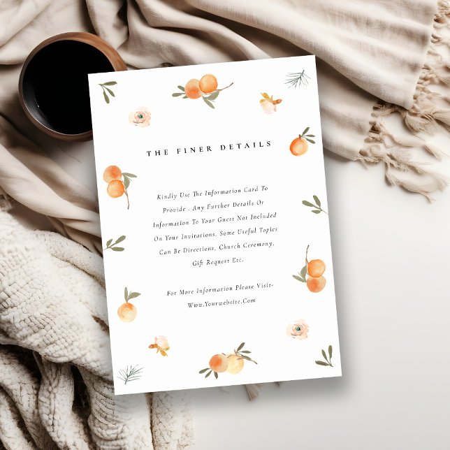 Cute Orange Floral Boho Botanical Wedding Detail Enclosure Card (Creator Uploaded)