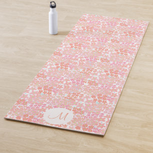 Cute Orange Floral Custom Monogram Colorful Yoga Mat