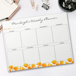Cute Orange Floral Weekly Planner Notepad