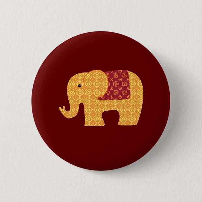 Cute Orange Flower Elephant on Red 6 Cm Round Badge (Front)