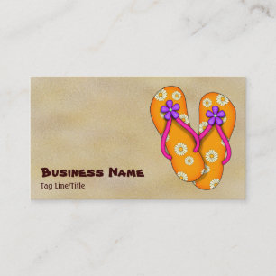Cute Orange Flower Flip Flops Beach Business Card