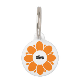 Cute Orange Flower Frame for Dog Name Pet Tag