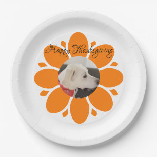 Cute Orange Flower Frame for Pet Photo Paper Plate