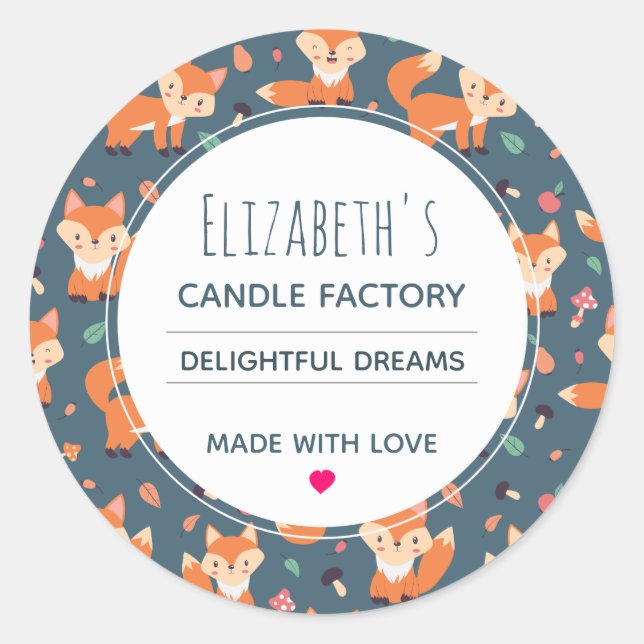 Cute Orange Fox Animal Pattern Candle Soap Biz Classic Round Sticker (Front)