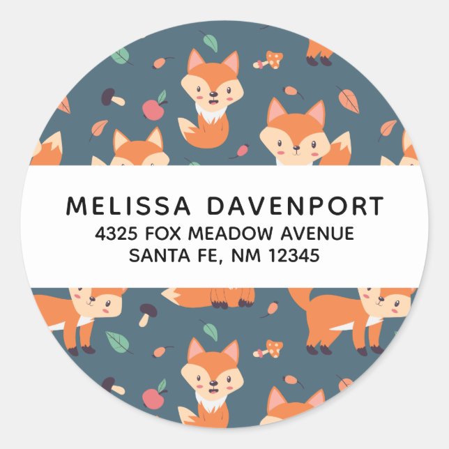 Cute Orange Fox Animal Pattern Classic Round Sticker (Front)