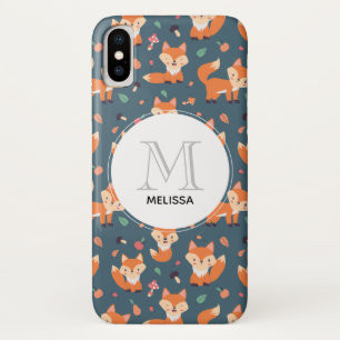 Cute Orange Fox Animal Pattern Monogram Case-Mate iPhone Case