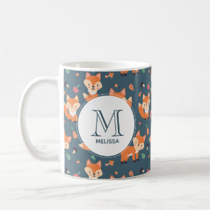 Cute Orange Fox Animal Pattern Monogram Coffee Mug