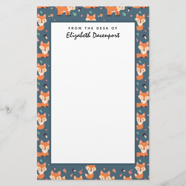 Cute Orange Fox Animal Pattern Stationery (Front)