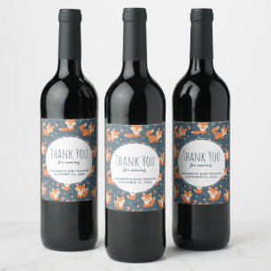 Cute Orange Fox Animal Pattern Thank You Wine Label