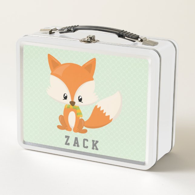 Cute Orange Fox Cartoon Woodland Forest Animal Metal Lunch Box (Front)