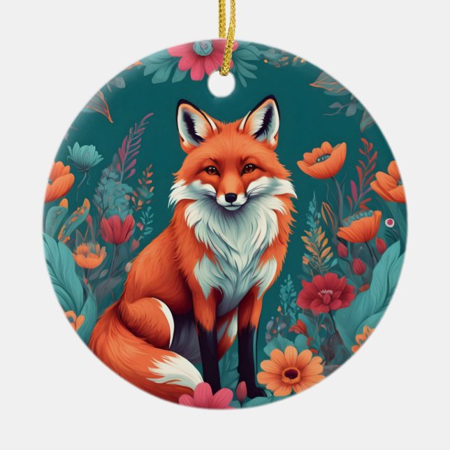 Cute orange fox ceramic tree decoration (Front)
