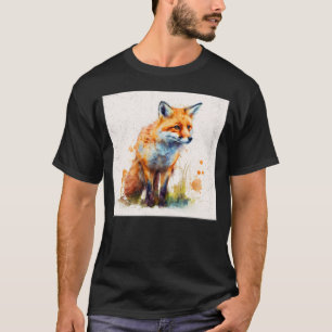 Cute Orange Fox Illustration Watercolor Women Men T-Shirt