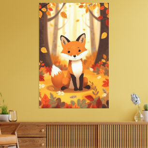 Cute orange fox in autumn forest nursery forest ar canvas print