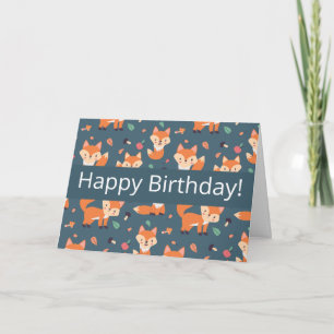 Cute Orange Fox Pattern Happy Birthday Card