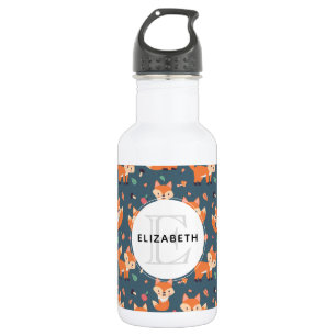 Cute Orange Fox Pattern Illustration with Monogram 532 Ml Water Bottle