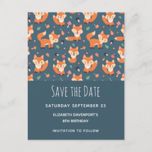 Cute Orange Fox Pattern Save the Date Invitation Postcard
