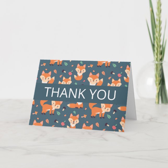 Cute Orange Fox Pattern Thank You Card (Front)