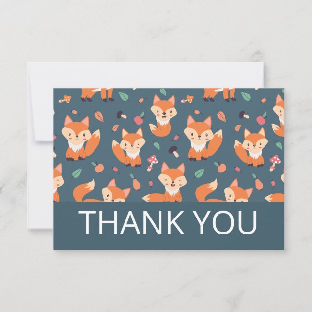 Cute Orange Fox Pattern Thank You Card (Front)