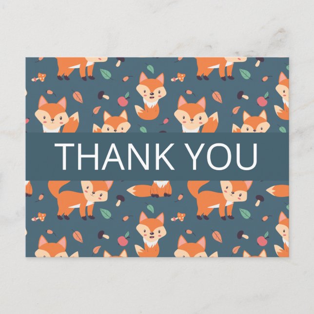 Cute Orange Fox Pattern Thank You Postcard (Front)