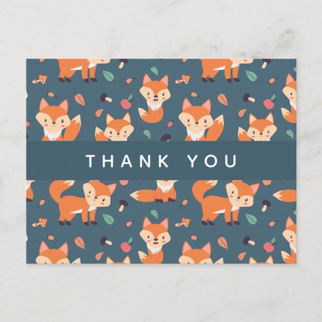 Cute Orange Fox Pattern Thank You Postcard (Front)