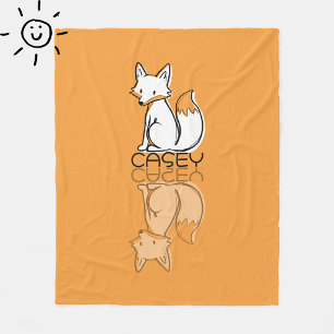 Cute Orange Fox Reflection Doodle Custom Name Fleece Blanket