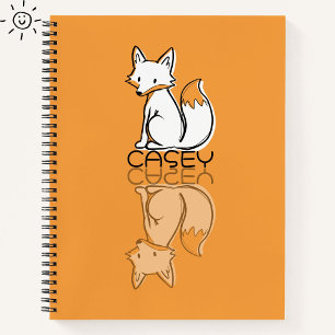 Cute Orange Fox Reflection Doodle Custom Name Notebook