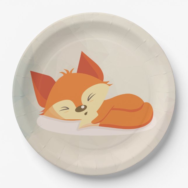 Cute Orange Fox Sleeping Paper Plate (Front)