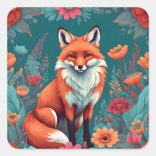 Cute orange fox square sticker