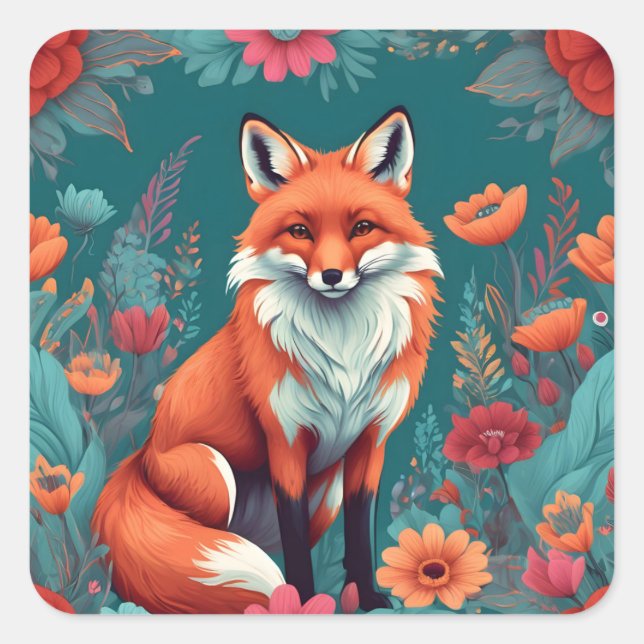 Cute orange fox square sticker (Front)