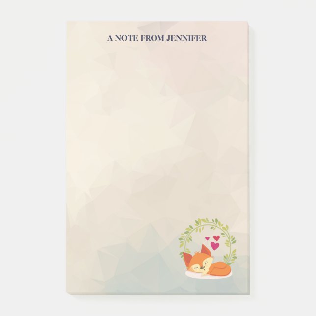 Cute Orange Fox with a Green Wreath and Hearts Post-it Notes (Front)
