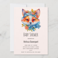 Cute Orange Fox with Floral Crown Baby Shower