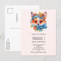 Cute Orange Fox with Floral Crown Birthday