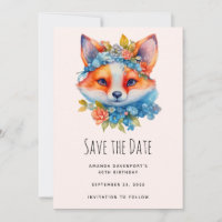 Cute Orange Fox with Floral Crown Birthday