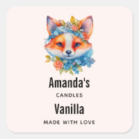 Cute Orange Fox with Floral Crown Candle Business