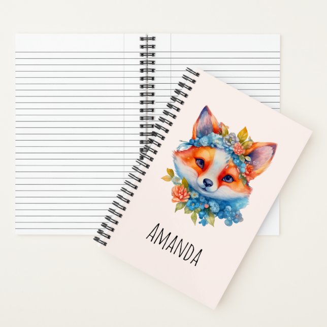 Cute Orange Fox with Floral Crown Notebook (Inside)
