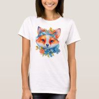 Cute Orange Fox with Floral Crown