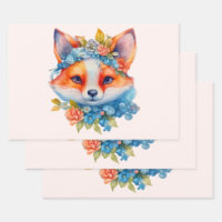 Cute Orange Fox with Floral Crown