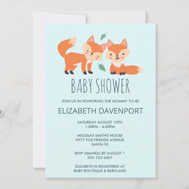 Cute Orange Foxes Baby Shower (Front)