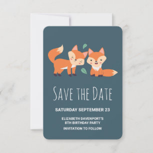 Cute Orange Foxes Birthday Save the Date