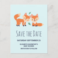 Cute Orange Foxes Graphic Drawing Save the Date