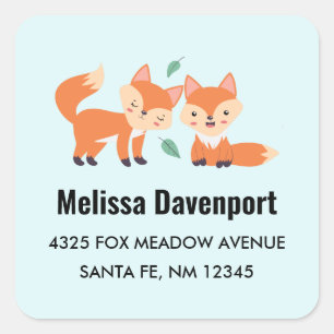 Cute Orange Foxes Graphic Illustration Address Square Sticker