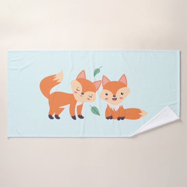 Cute Orange Foxes Graphic Illustration Bath Towel Set (Bath Towel)