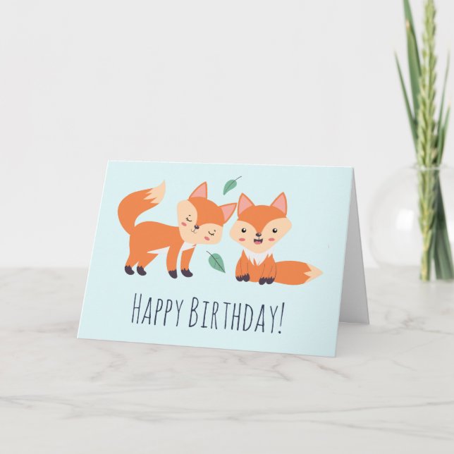 Cute Orange Foxes Graphic Illustration Birthday Card (Front)