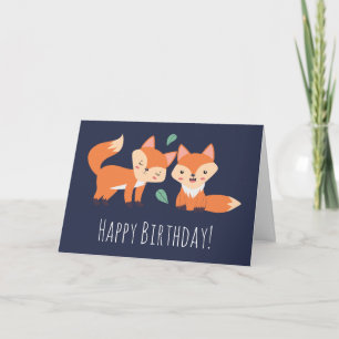 Cute Orange Foxes Graphic Illustration Birthday Card