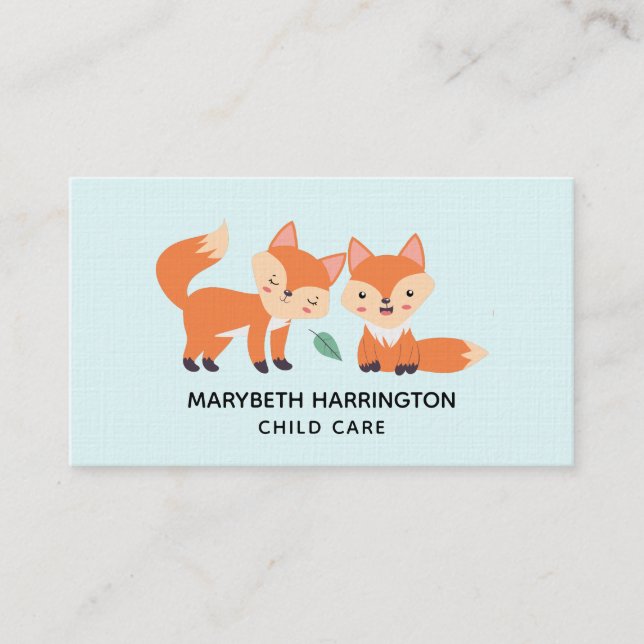 Cute Orange Foxes Graphic Illustration Business Card (Front)