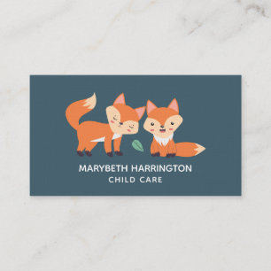 Cute Orange Foxes Graphic Illustration Business Card