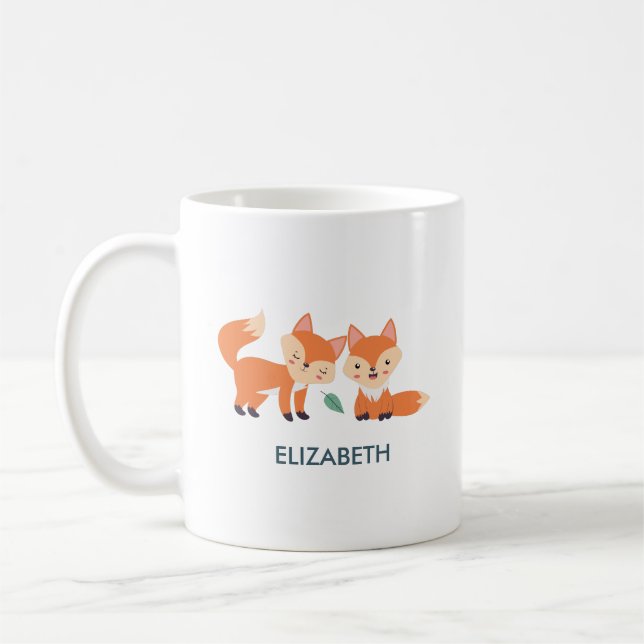 Cute Orange Foxes Graphic Illustration Coffee Mug (Left)