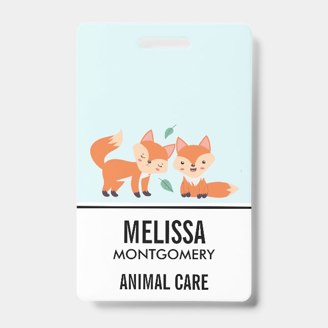 Cute Orange Foxes Graphic Illustration ID Badge (Front)